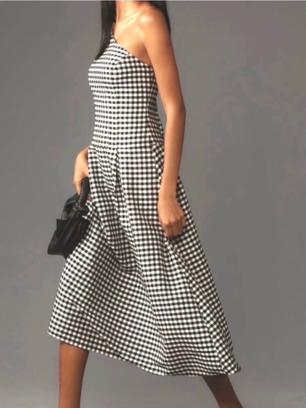 Anthropologie One Shoulder Black & White Gingham Dress Small NWT - Picture 4 of 12